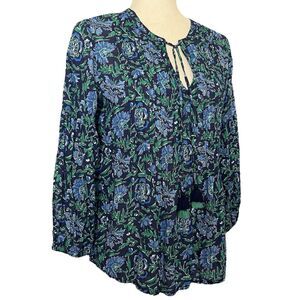 Vineyard Vines Pleated Floral Top Size XS Pintuck Boho Coastal Preppy Resortwear